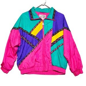Casual Isle Windbreaker Womens Small Pink Teal Colorblock Vintage 80s 90s Jacket